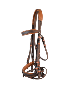 Cabezada inglesa doma "Los Nietos Dressage" con doble rienda Biothane | Marrón y avellana