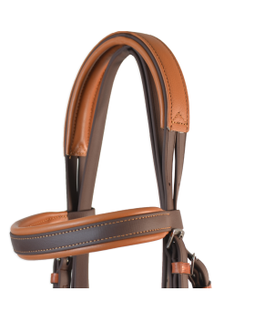 Cabezada inglesa doma "Los Nietos Dressage" con doble rienda Biothane | Marrón y avellana