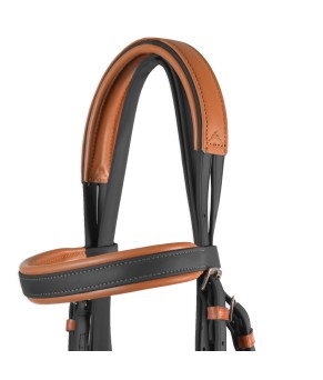 Cabezada inglesa doma "Los Nietos Dressage" con doble rienda Biothane | Negro y avellana