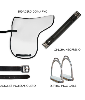 Pack silla de montar inglesa doma | Modelo 'Castel' | Negro