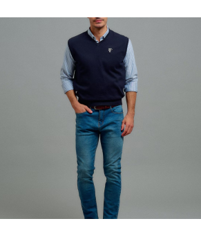 Jersey Punto Unisex Sin Mangas, Azul Marino