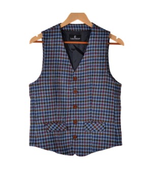 Chaleco Los Nietos Lana, color Cuadros Celeste.