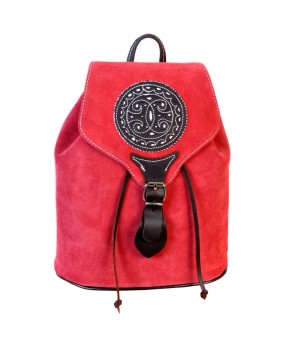 Mochila De Cuero Y Ante Burdeos