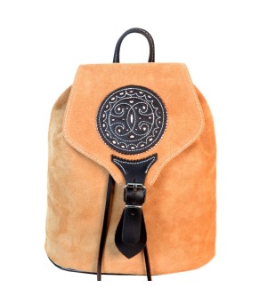 Mochila De Cuero Y Ante Beig