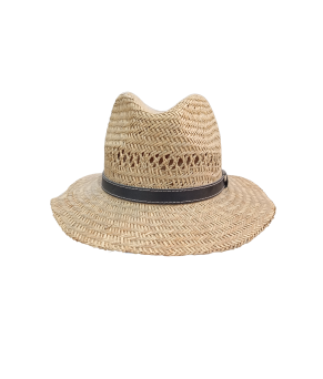 Sombrero de paja natural con cinta de cuero negra