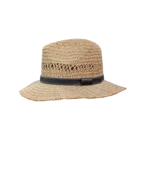 Sombrero de paja natural con cinta de cuero negra